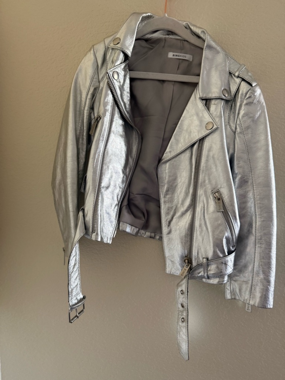 Anine Bing Metallic Silver Moto Jacket